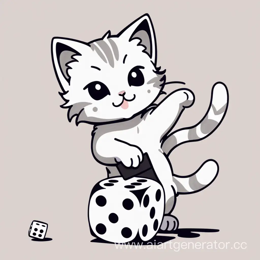 Милый котенок бросает игральную кость, очень простой рисунок 2д