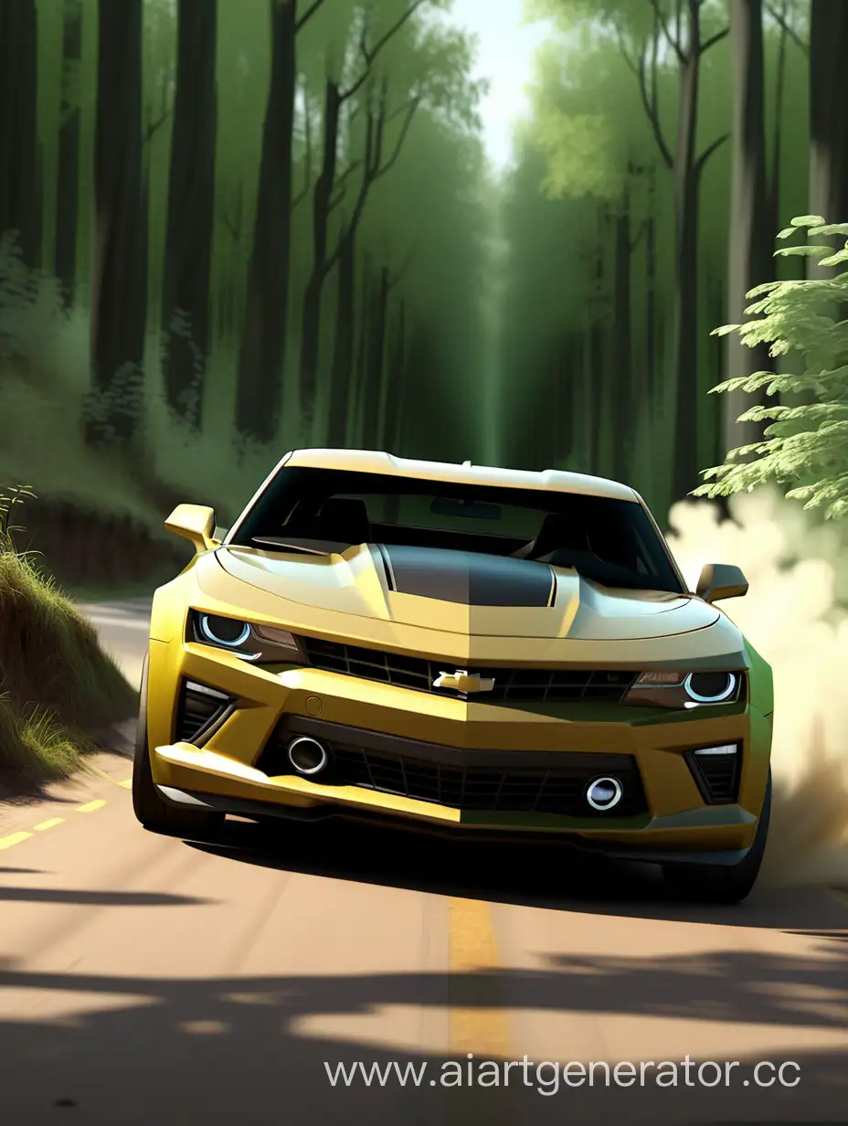 Chevrolet-Camaro-Speeding-Through-Enchanting-Forest-Scenery