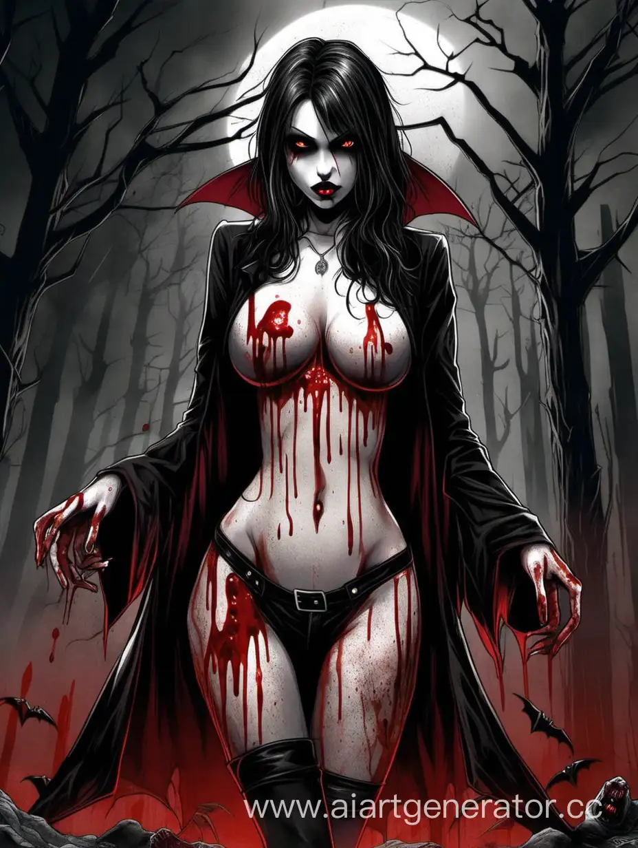 горячая девушка вампир с круглой попой облита кровью