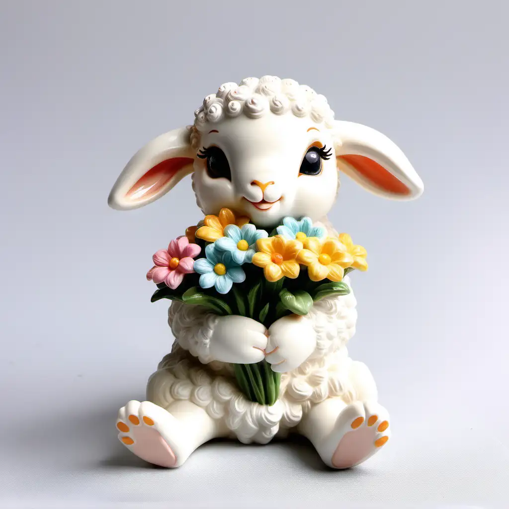 复活节 树脂 可爱 小羊坐着 手拿花 欧美风格 白色背景