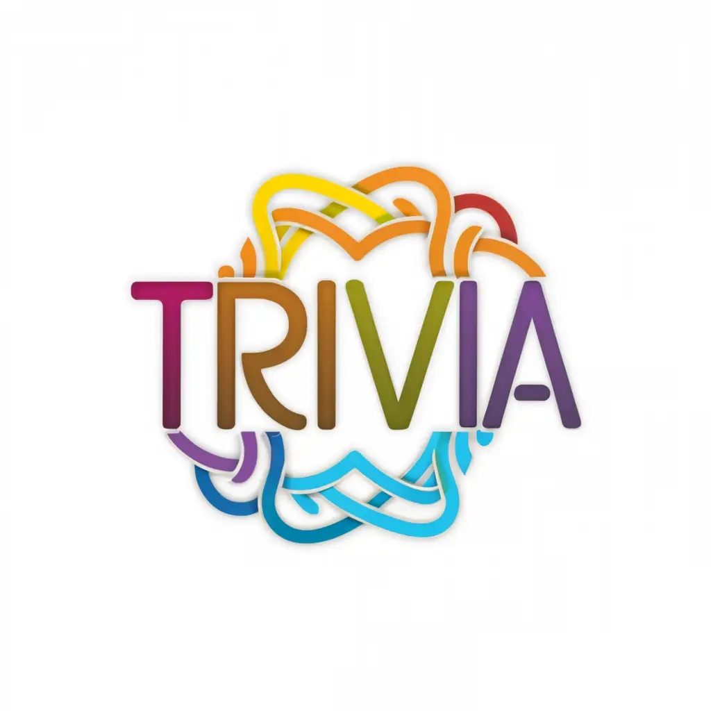 a logo design,with the text "trivia", main symbol:circle with trivia written in the middle, multi coloured,complex,clear background