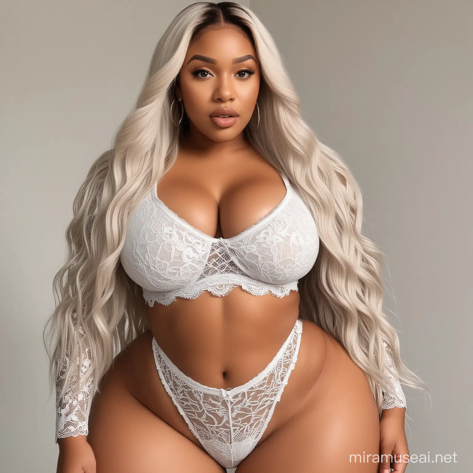 Image prompt/: generate pictures full body of a light skinned south african curvy, thick, plus size girl that looks like me, with a straight brown hd lace front weave, thirst trap in silver 