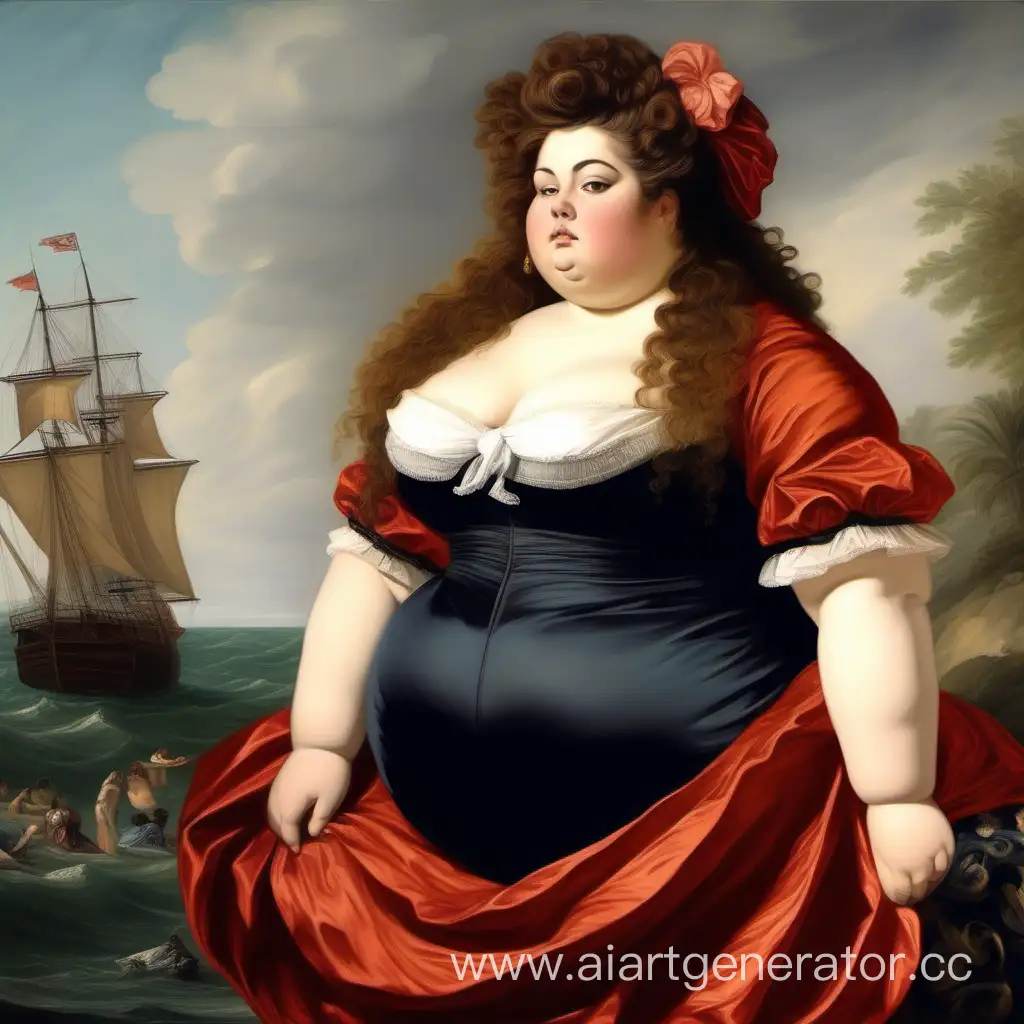 очень красивая молодая толстая очень жирная широкая графиня ssbbw в купальнике с очень густыми волнистыми волосами в огромной очень красивой прическе картина маслом 18 века