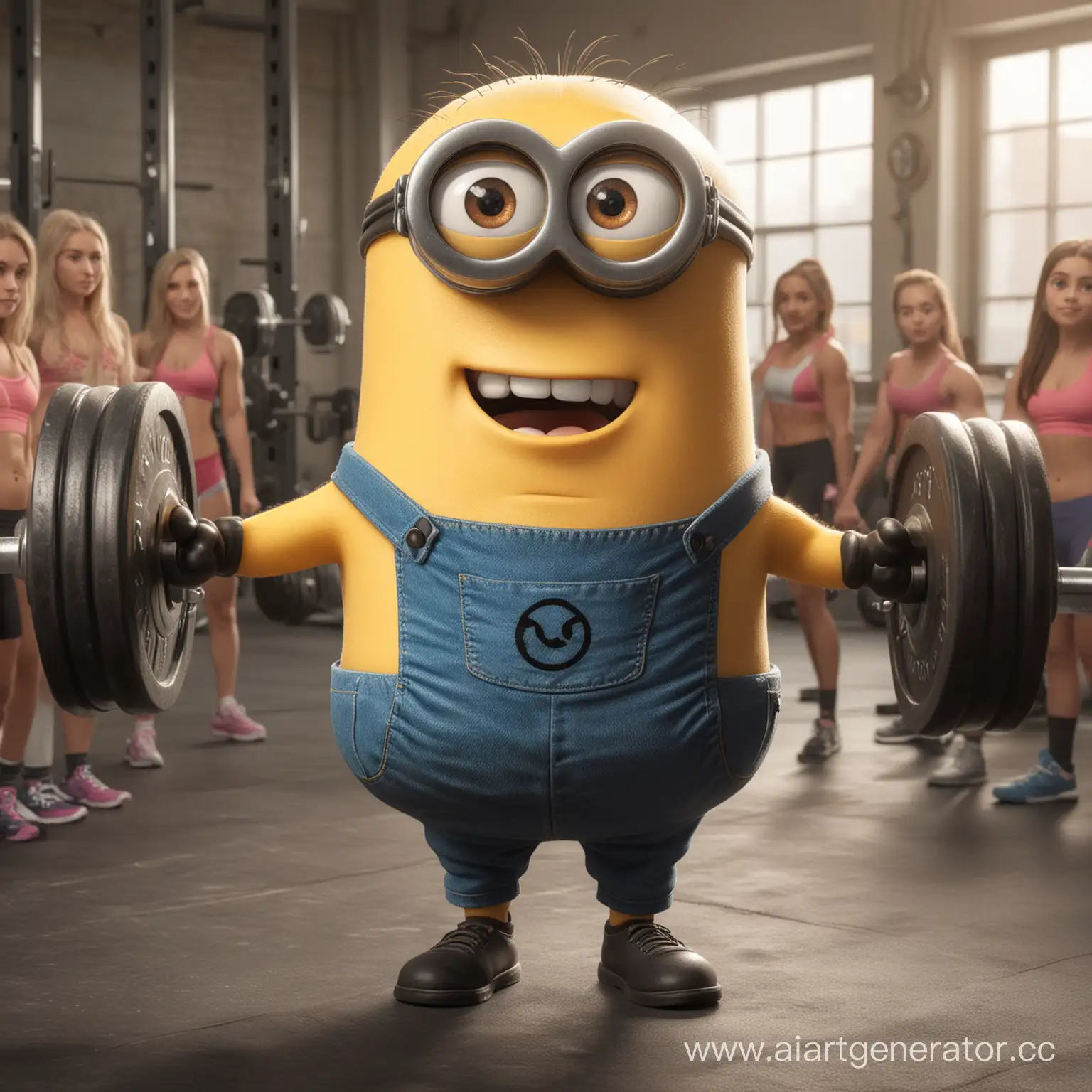 Muscular-Minion-Impresses-Girls-with-Weightlifting-Feat