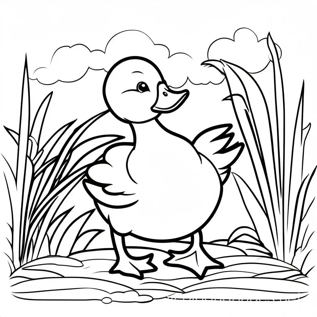 gere um patinho , Coloring Page, black and white, line art, white background, Simplicity, Ample White Space. The background of the coloring page is plain white to make it easy for young children to color within the lines. The outlines of all the subjects are easy to distinguish, making it simple for kids to color without too much difficulty