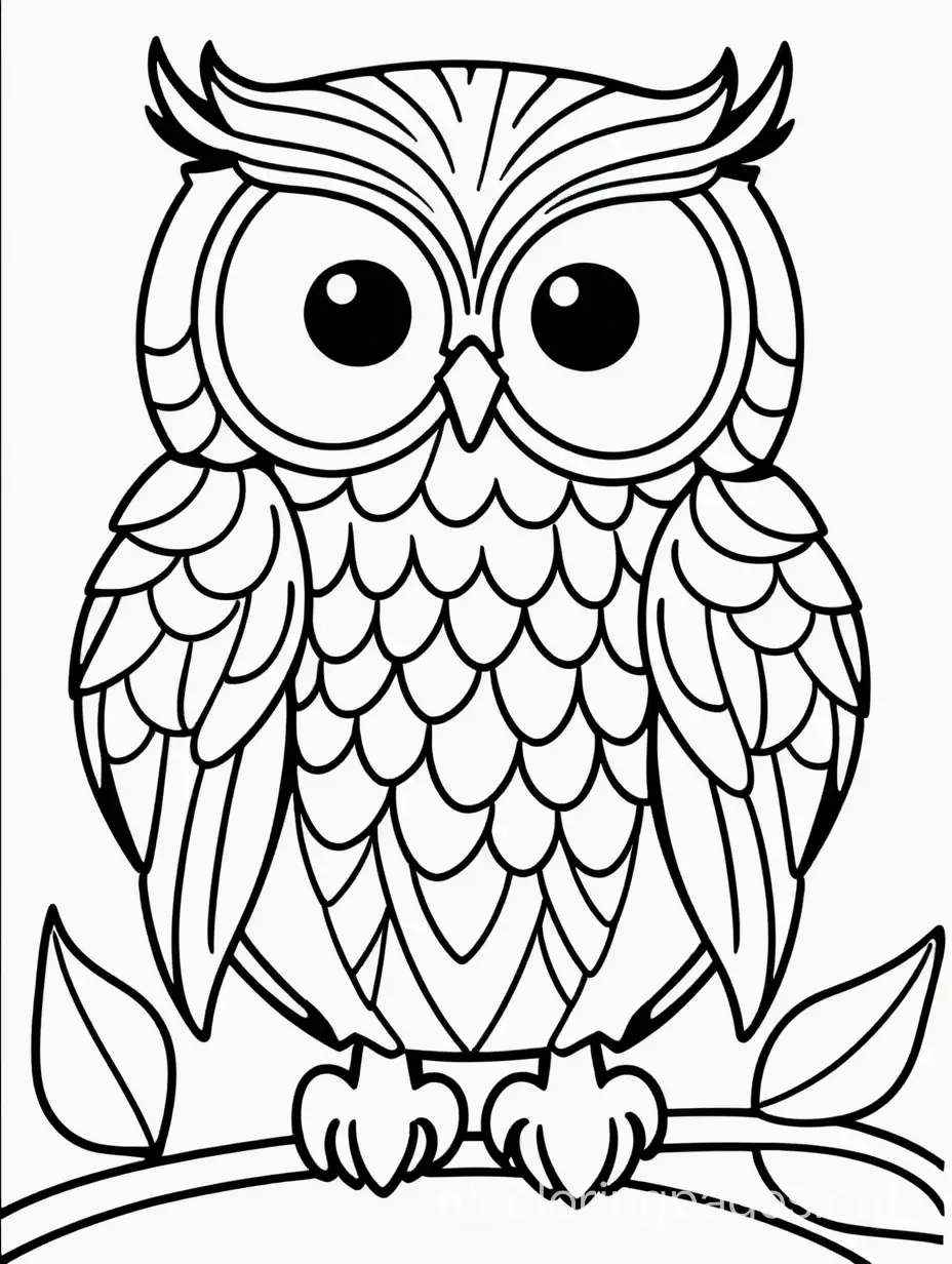 A cute owl, Coloring Page, black and white, line art, white background, Simplicity, Ample White Space. The background of the coloring page is plain white to make it easy for young children to color within the lines. The outlines of all the subjects are easy to distinguish, making it simple for kids to color without too much difficulty