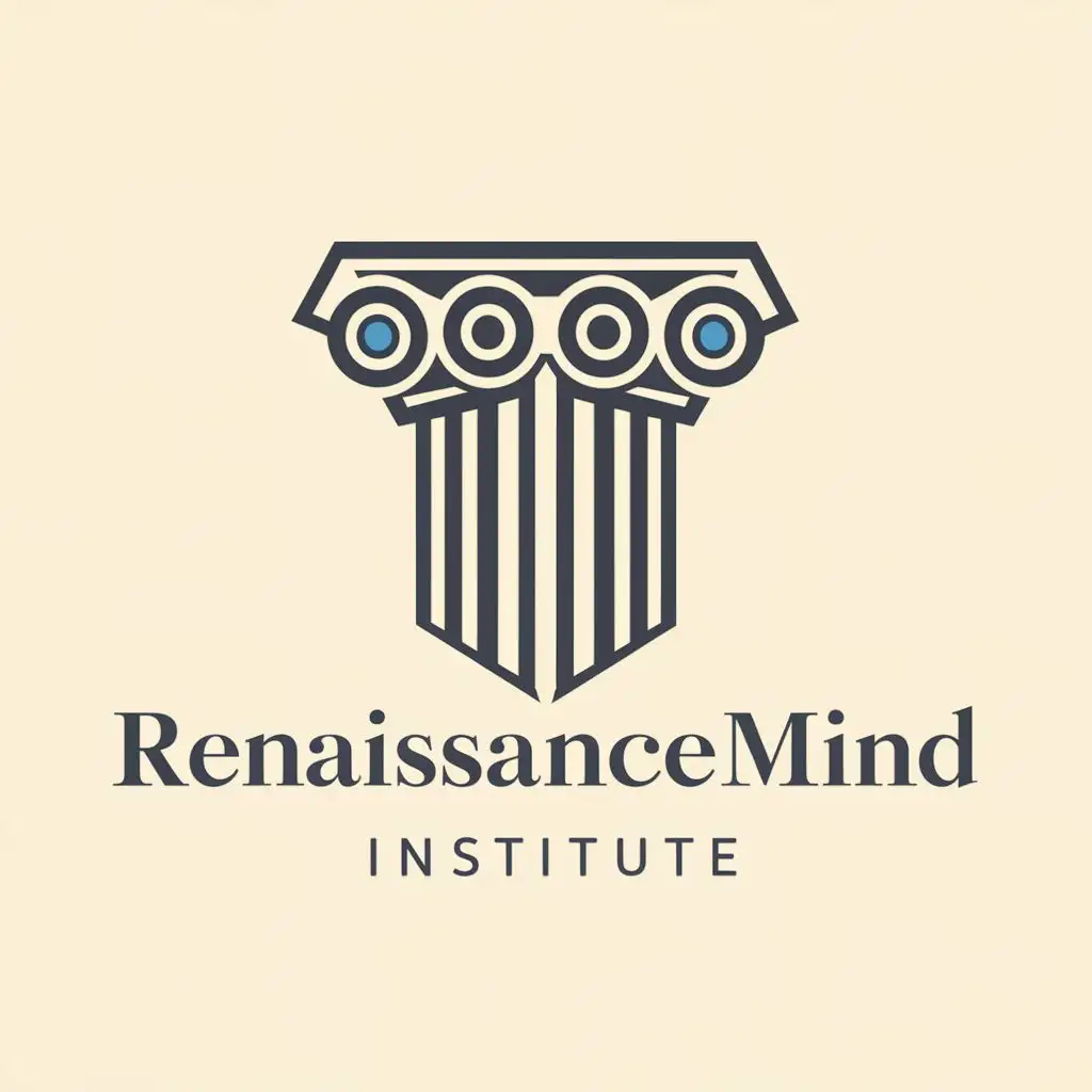 logo, corinthian column as a flat origami logo, white background, with the text "RenaissanceMind Institute", typography, be used in Education industry