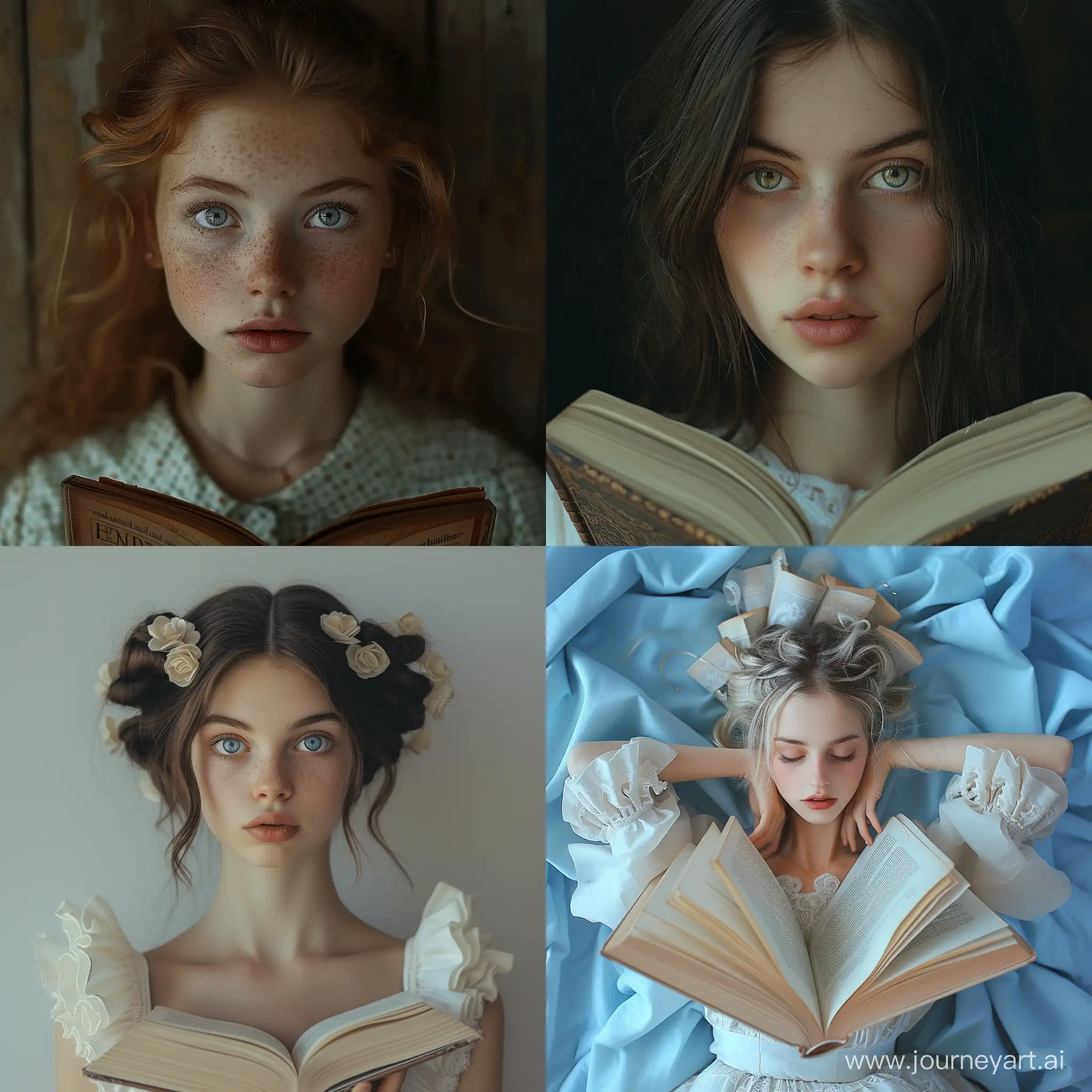 Bookstagrammer girl, photorealistic, photography