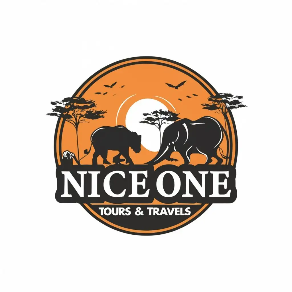 logo, safari animals, african safari, with the text "Nice One Tours and Travels", typography, be used in Travel industry