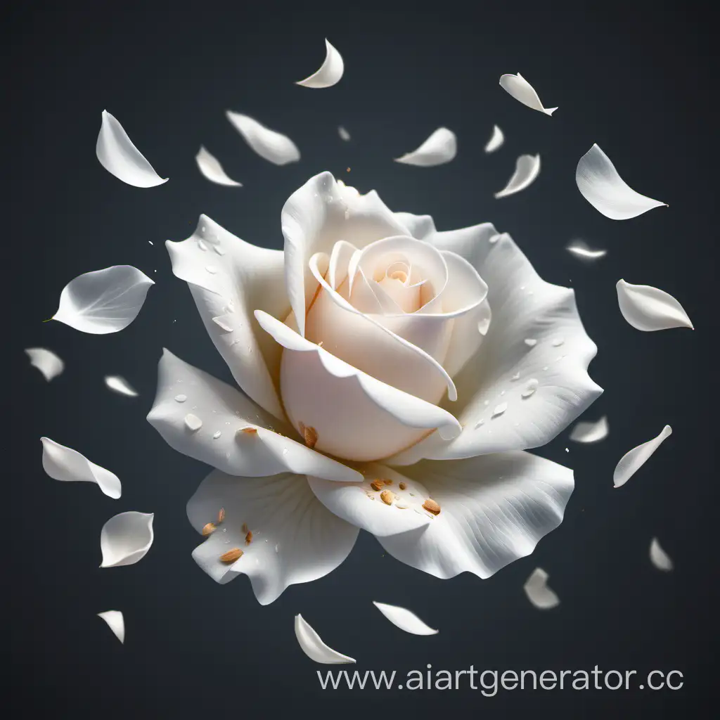 белые лепестки роз на прозрачном фоне летят
