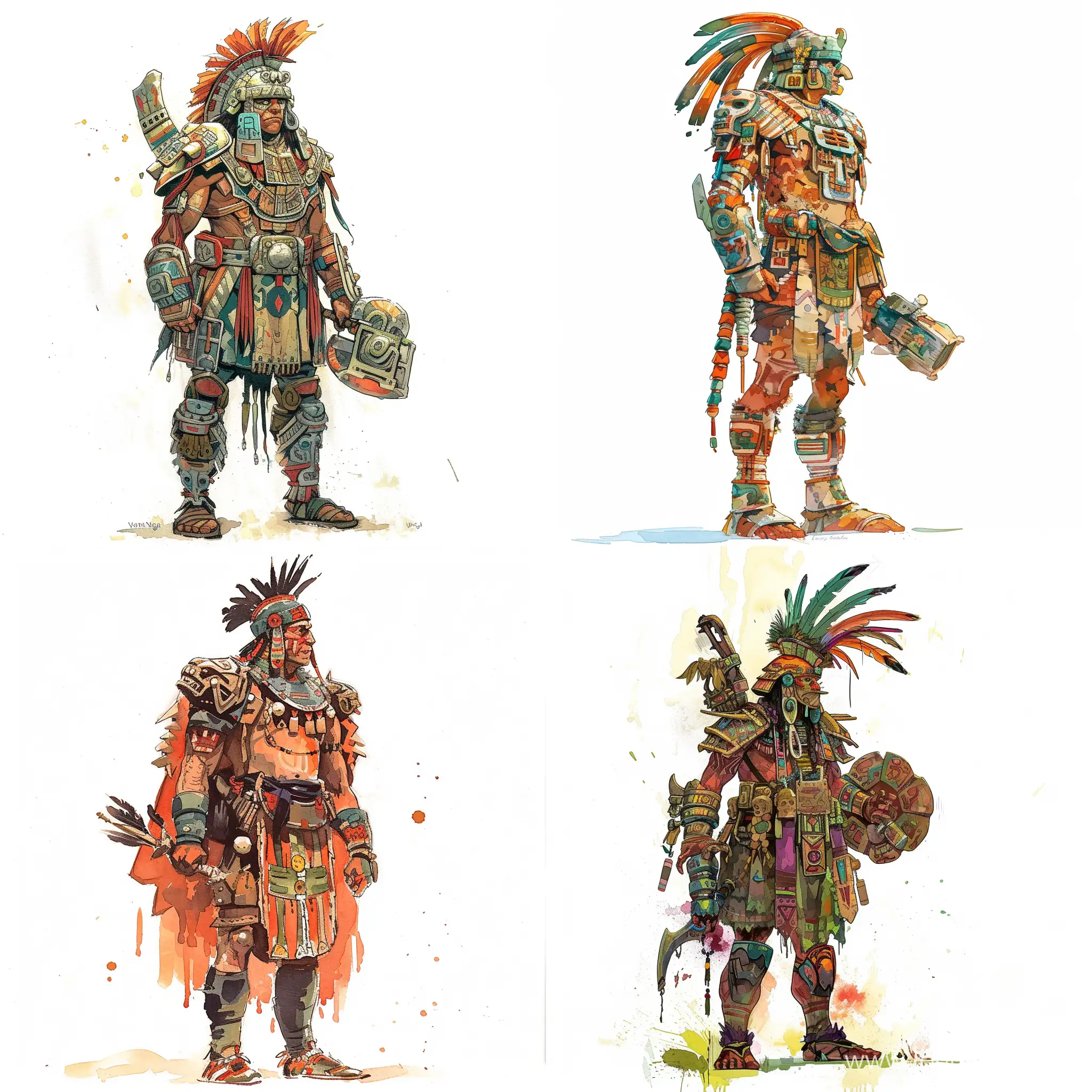 Stylized-Ancient-Aztec-Warrior-in-Decorative-Combat-Gear