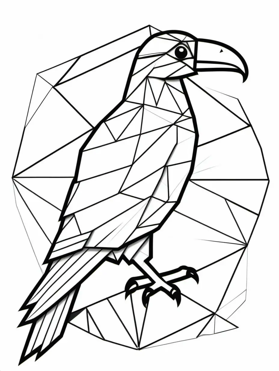 Condor bird in geometrical shapes, black and white, Coloring Page, black and white, line art, white background, Simplicity, Ample White Space. The background of the coloring page is plain white to make it easy for young children to color within the lines. The outlines of all the subjects are easy to distinguish, making it simple for kids to color without too much difficulty
