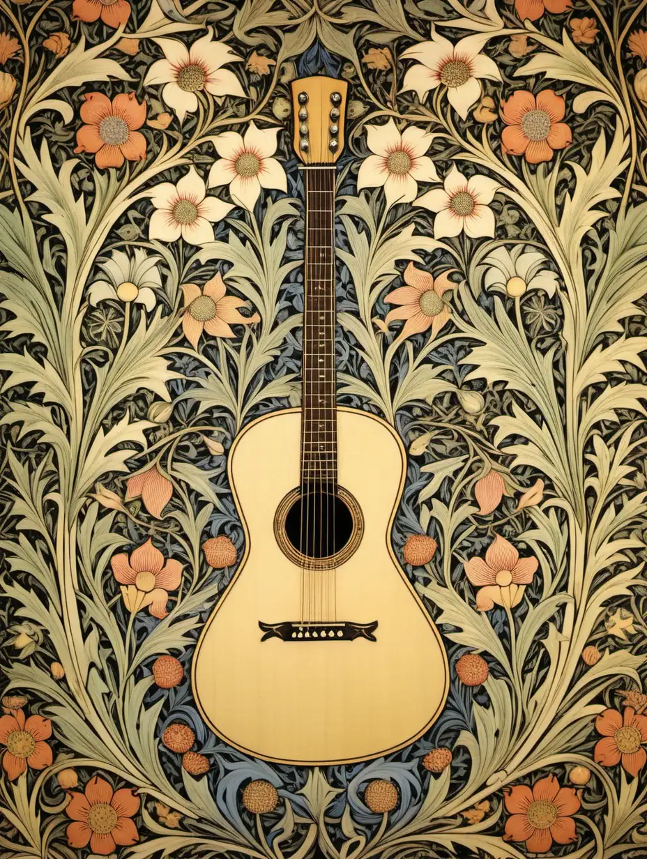 Spring Serenade Guitar with William Morris Floral Motifs