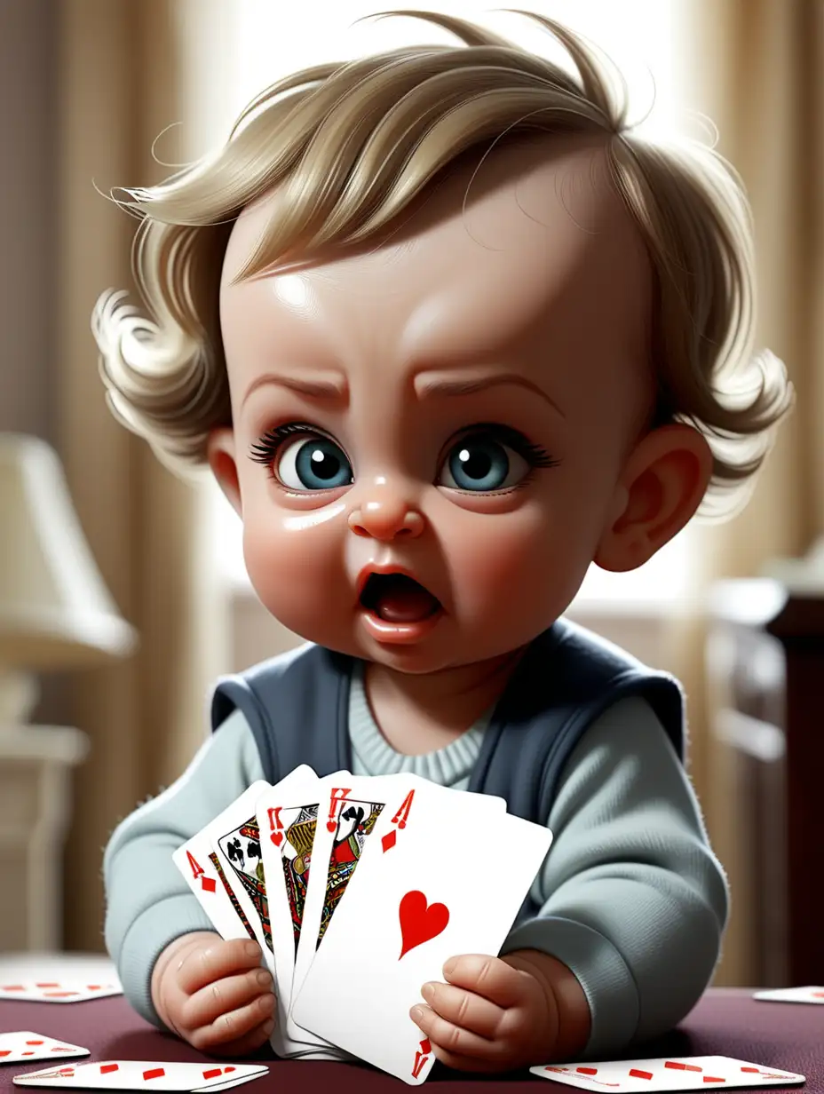 adorable baby playing cards
