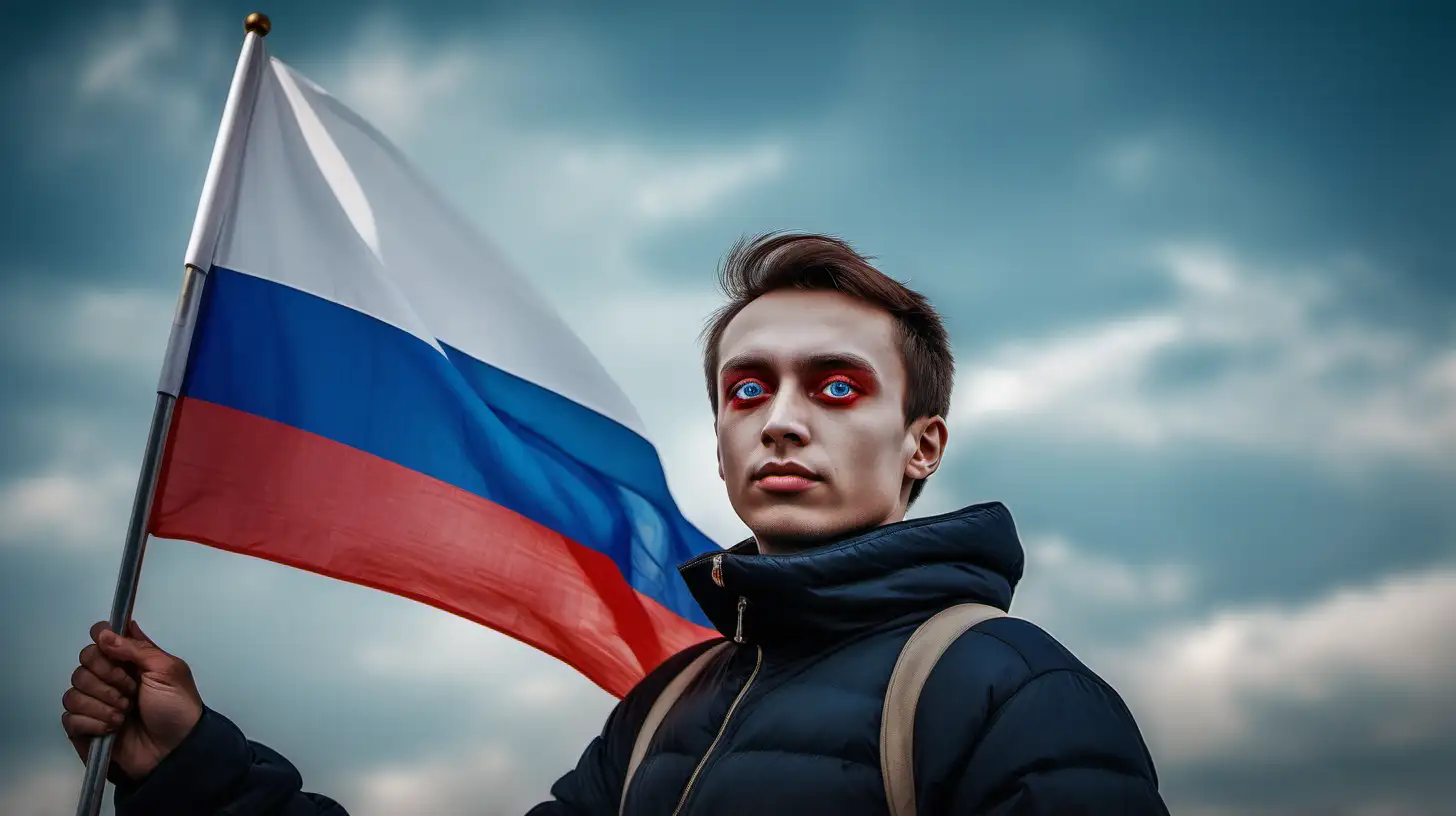 Patriotic Russian Citizen Holding Flag with Pride