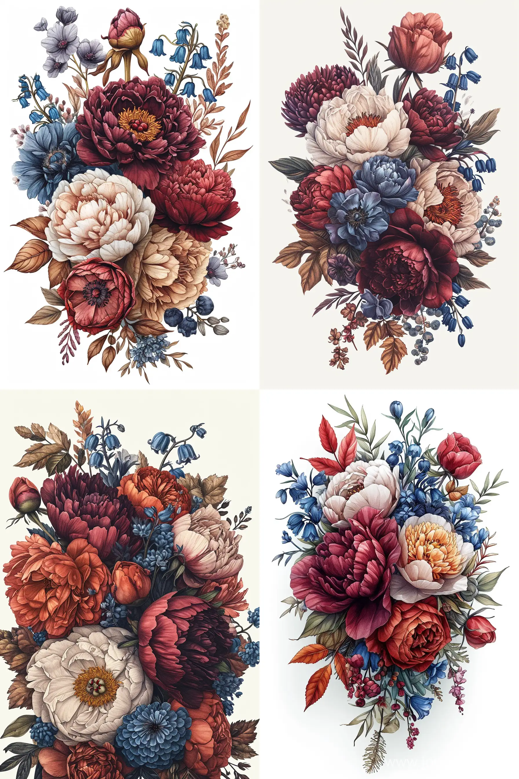 Exquisite-Botanical-Wreath-Illustration-with-Peonies-Roses-and-Bluebells