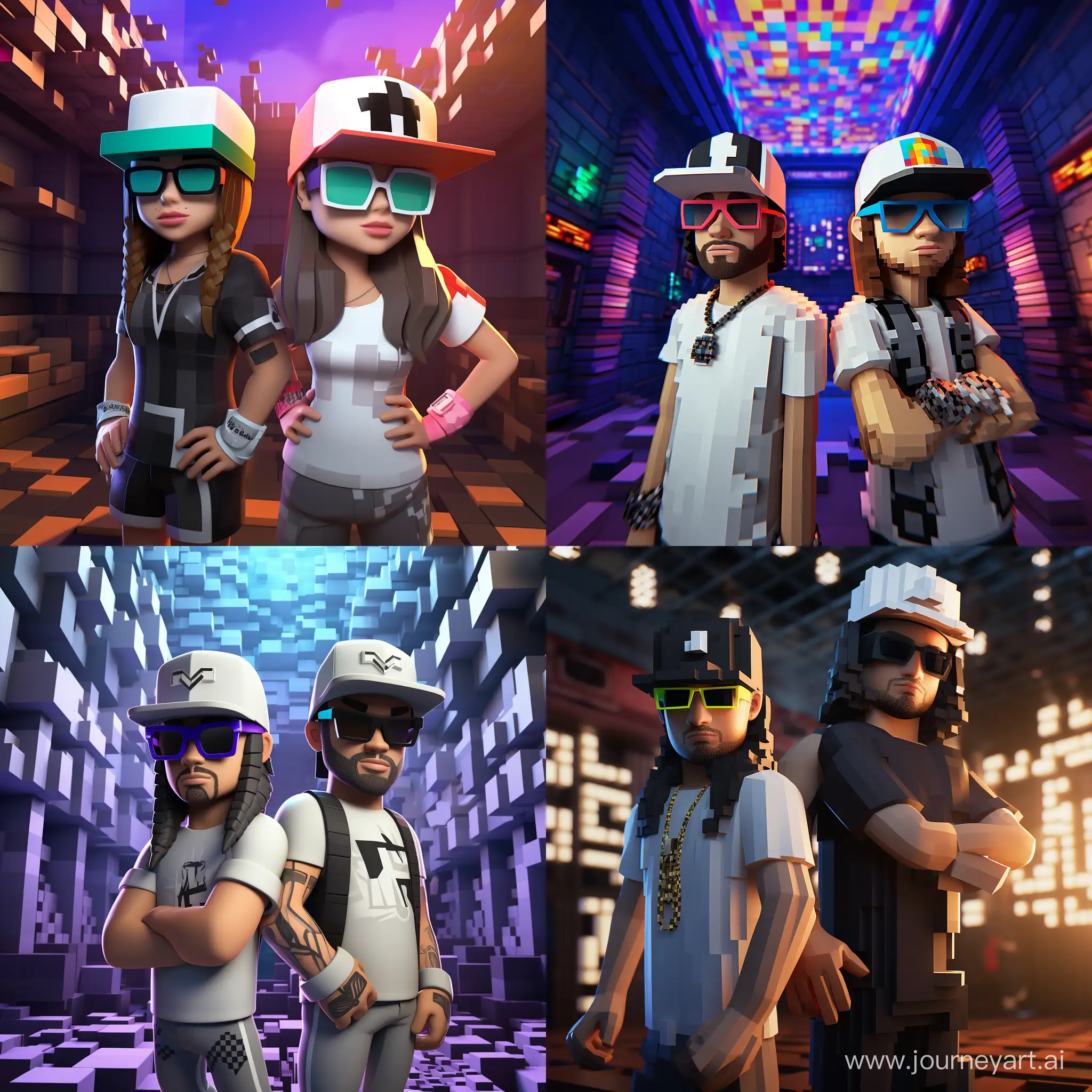 Stylish-Rappers-in-3D-Urban-Scene-with-Cool-Minecraft-Vibe