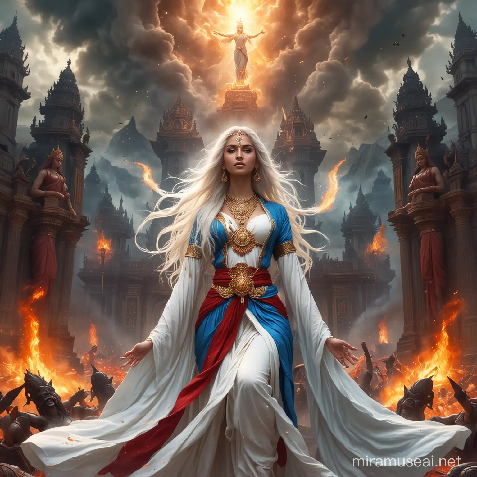 Mystical Hindu Empress Goddess in Cosmic Combat Pose with Kalis Wrath