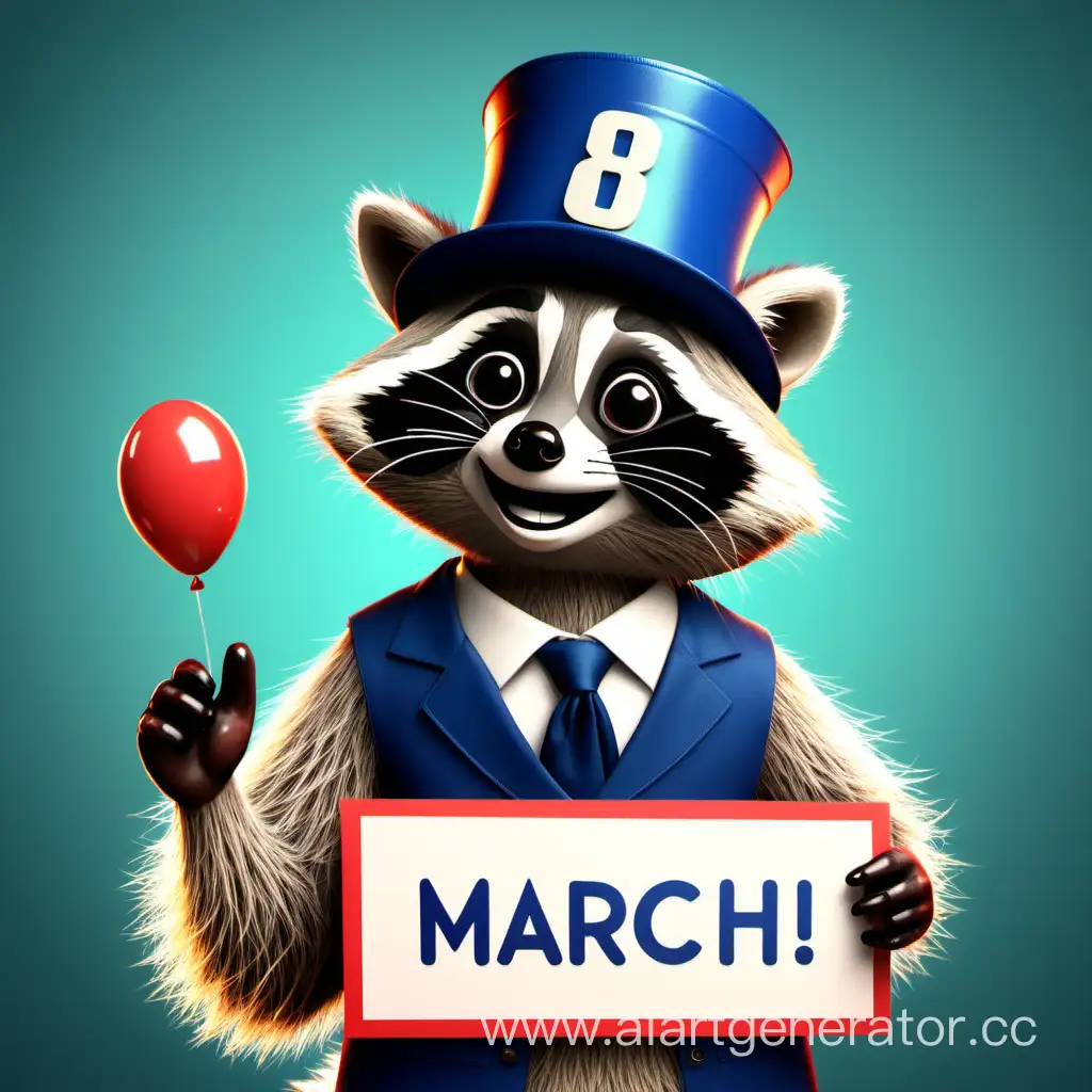 Raccoon-Congratulates-on-March-8-with-Cheerful-Celebration