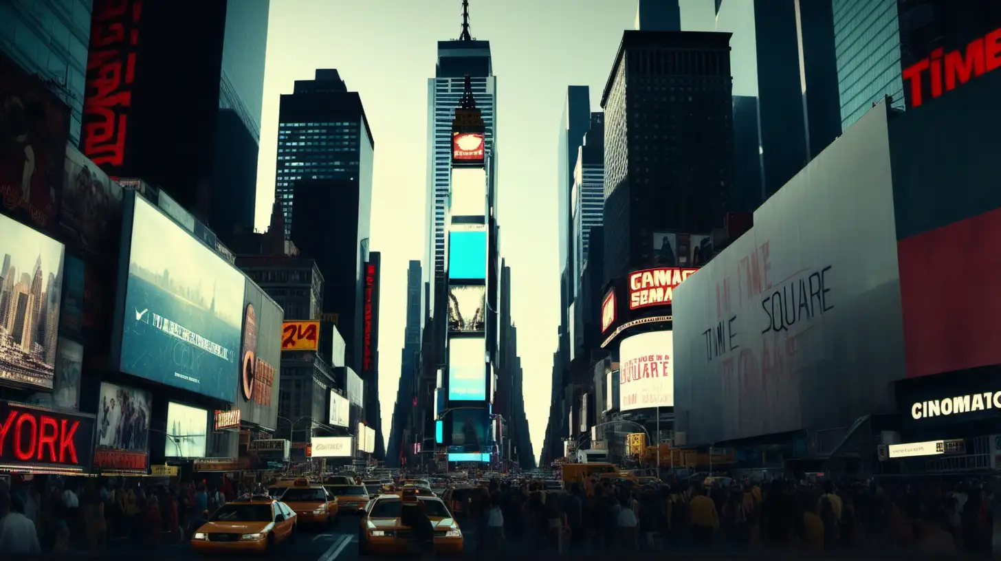 cinematic shot through the future new york city, in time Square