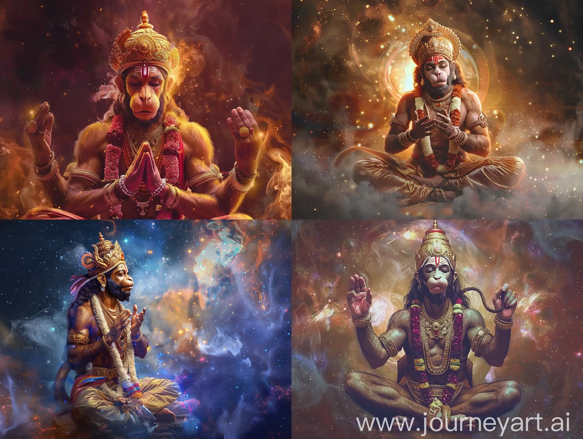 Majestic image of Lord Hanuman in different realm of realities chanting Ram, realistic , cosmic