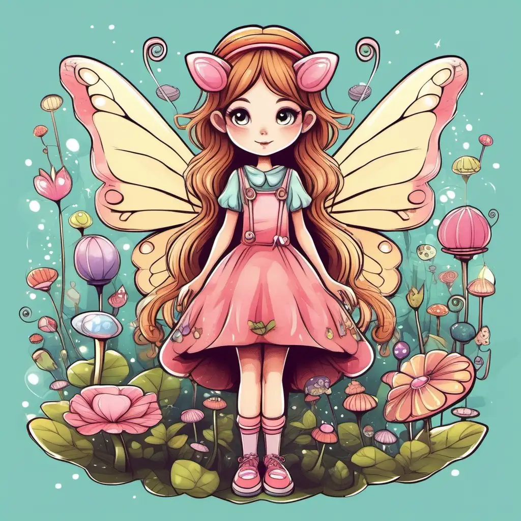 a cartoon girl that is a fairy in a wonderland world 