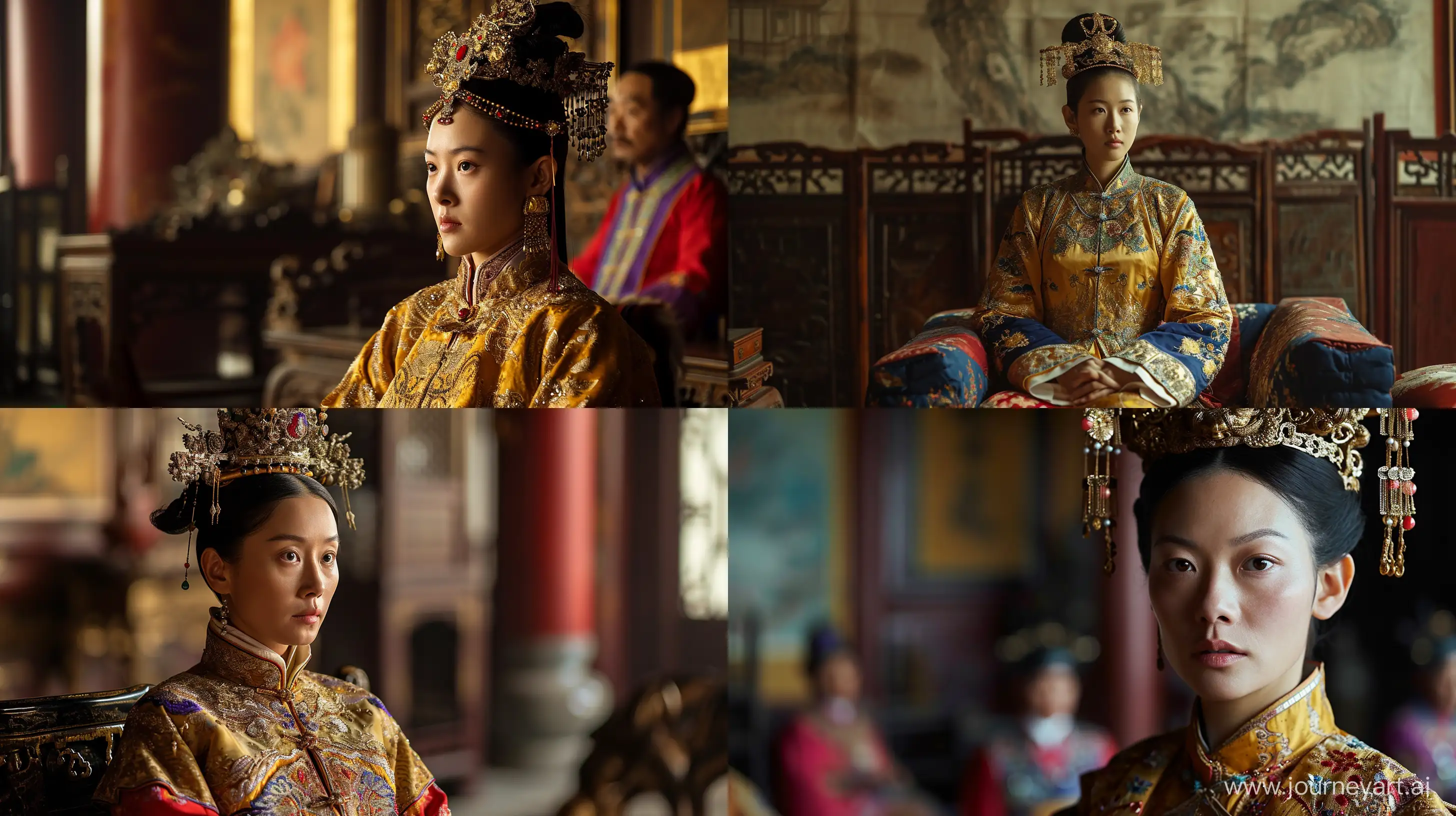 Qing Empire bold Queen, movie scene, 16k, epic, royal, 100mm, f1.8 --ar 16:9 --v 6.0 --style raw --style expressive