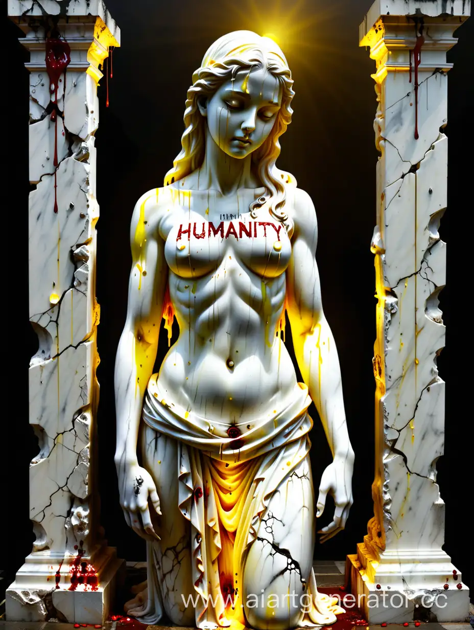 Marble-Statue-of-a-Beautiful-Girl-Emitting-Bright-Yellow-Light-on-Humanity-Pedestal