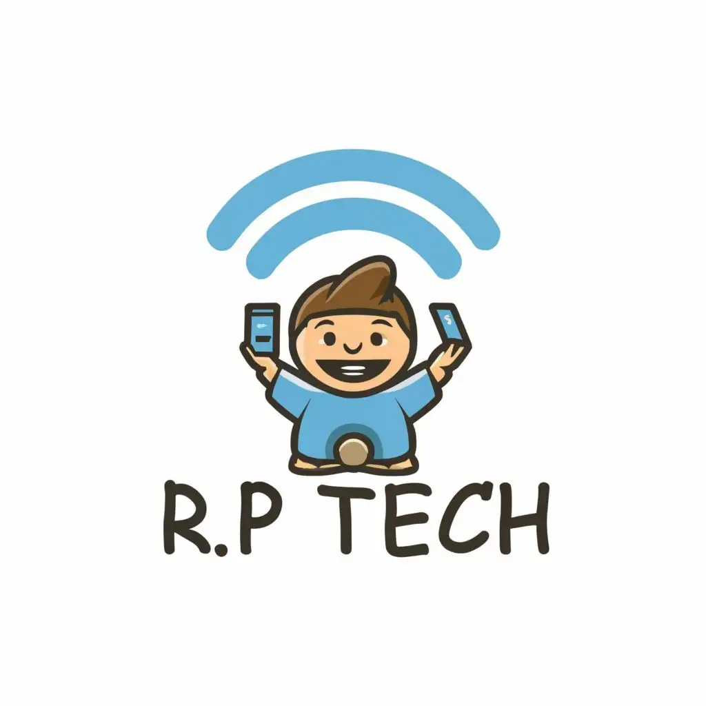 logo, cute boy wifi, with the text "Rp Tech", typography, be used in Internet industry
