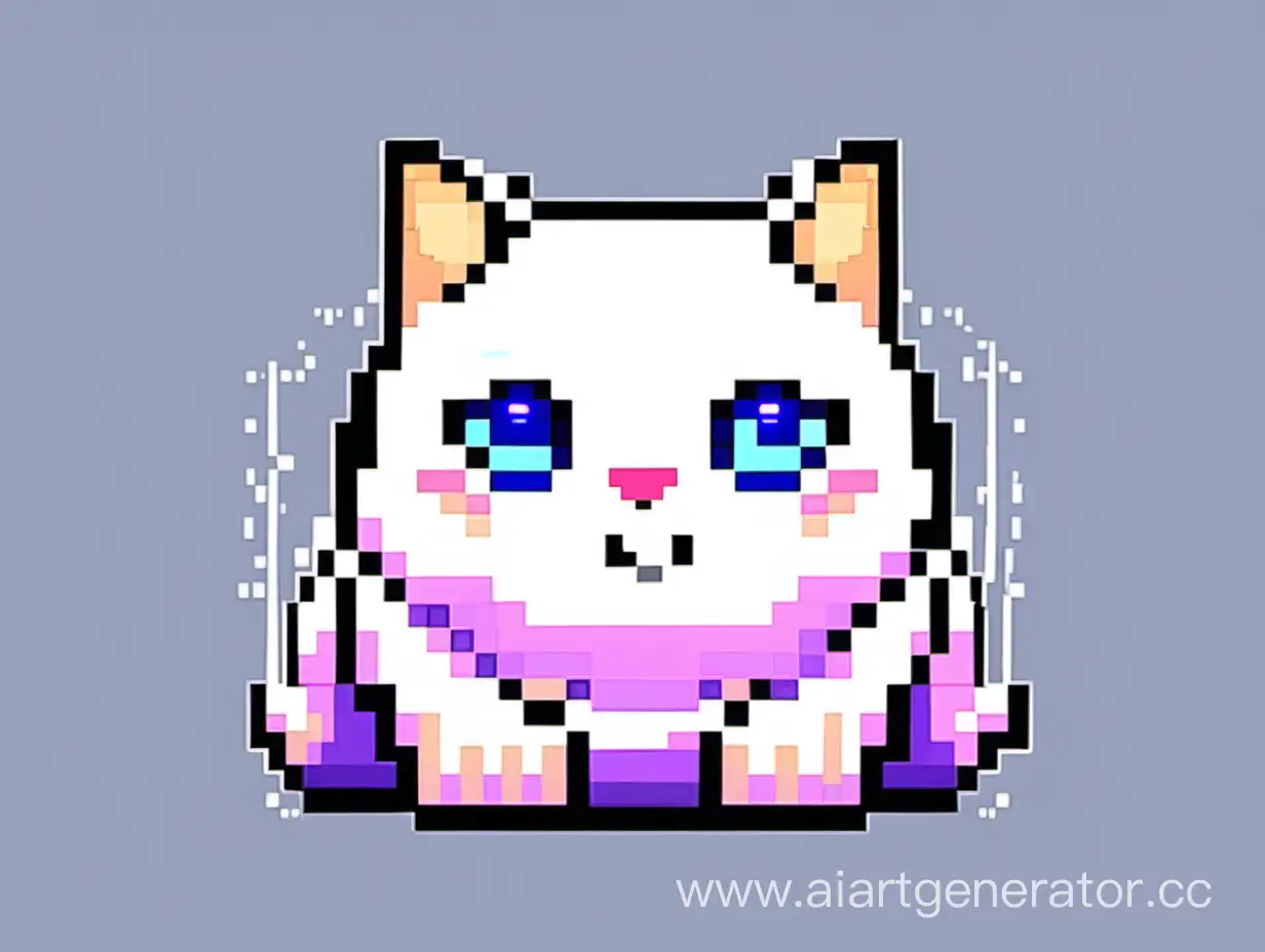 Футуристичный белый толстенный кот из будущего, выполненный в пиксельной стиле