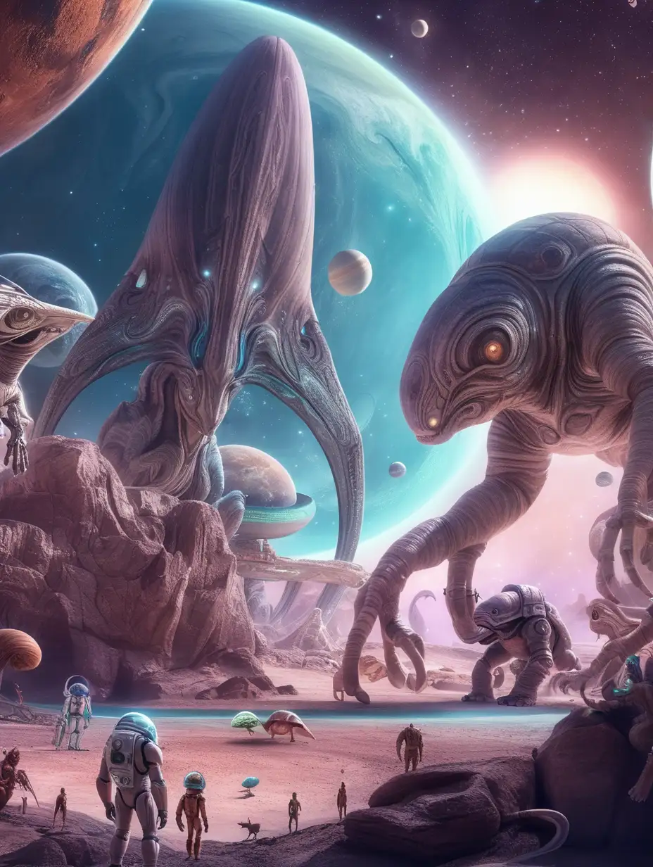 amazing fantasy place, fantasy animals and aliens in other space planet