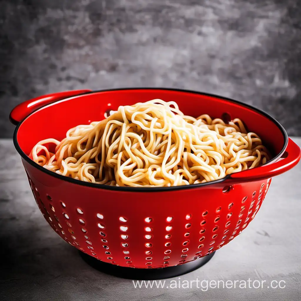 Side-View-of-Vibrant-RedColander-Noodles