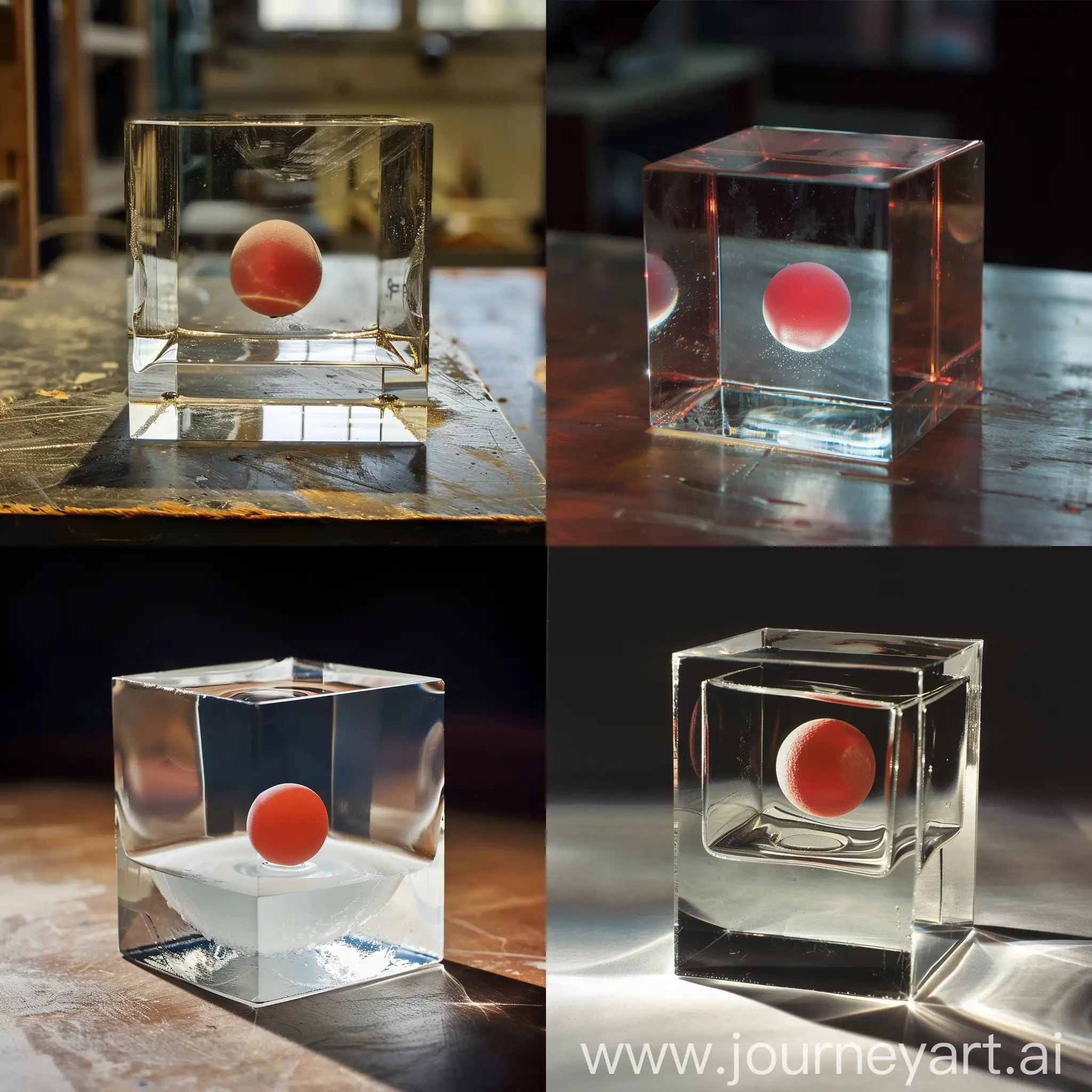 ping pong ball in a glass cube experiment