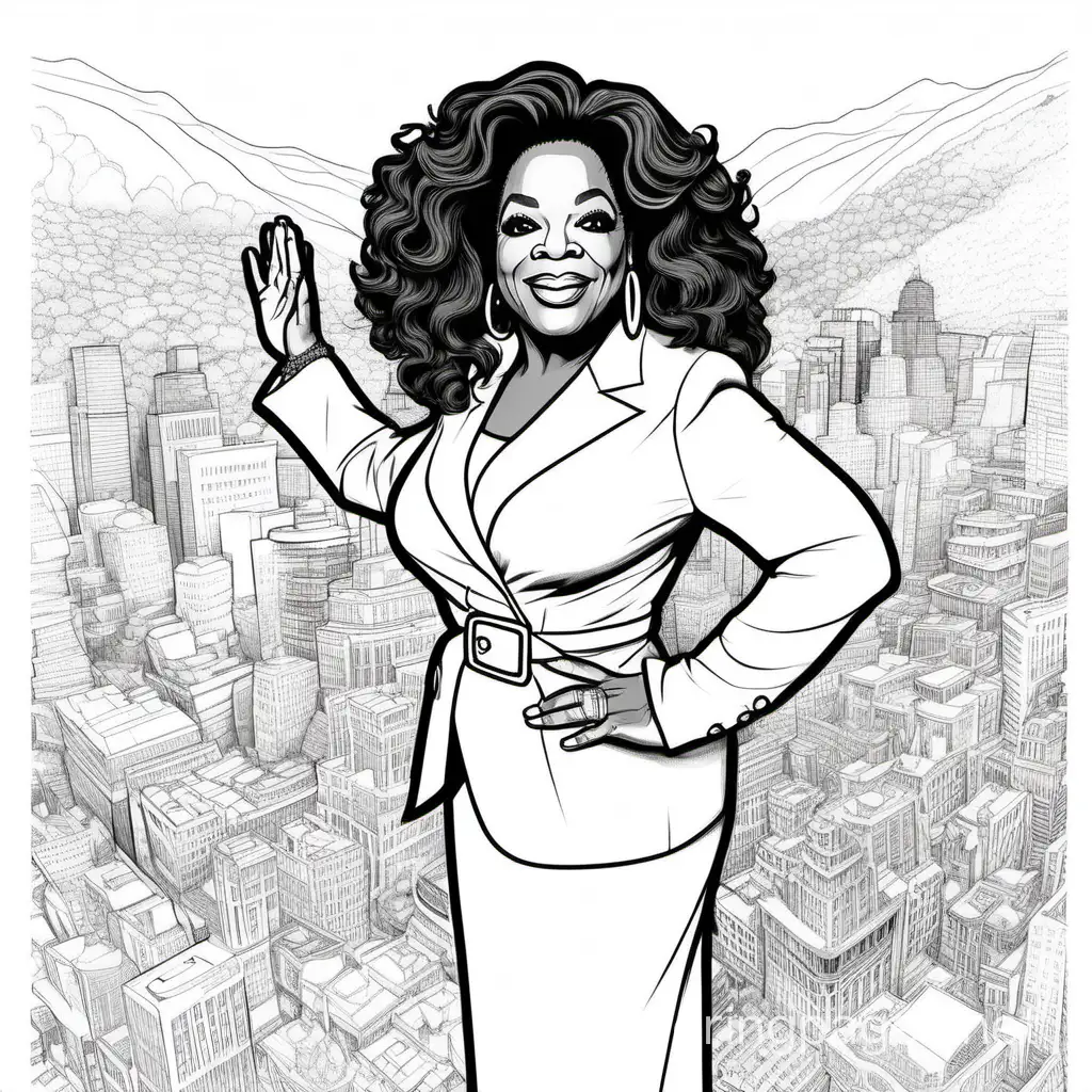 Oprah Winfrey - Media Proprietor and Producer.for coloring book, Coloring Page, black and white, line art, white background, Simplicity, Ample White Space. The background of the coloring page is plain white to make it easy for young children to color within the lines. The outlines of all the subjects are easy to distinguish, making it simple for kids to color without too much difficulty