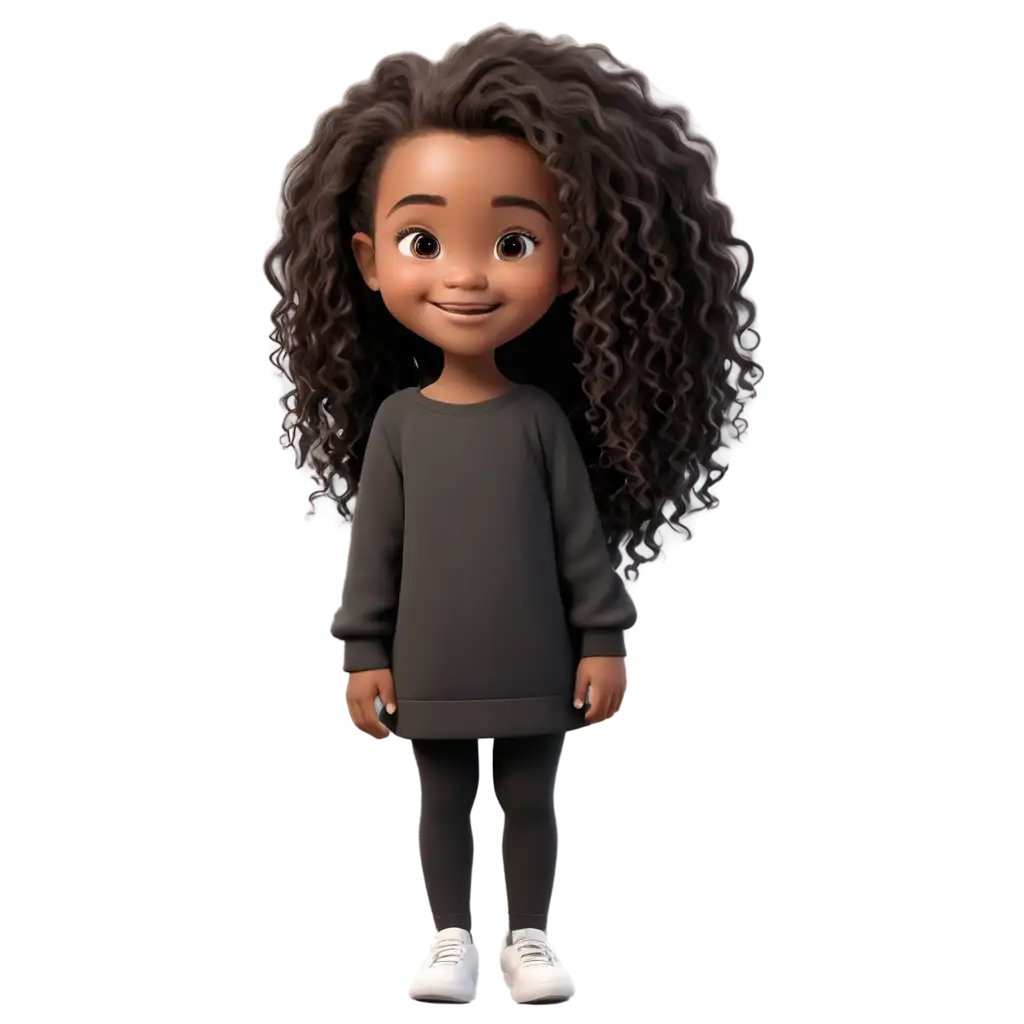 Cute cartoon black baby girl with long hair