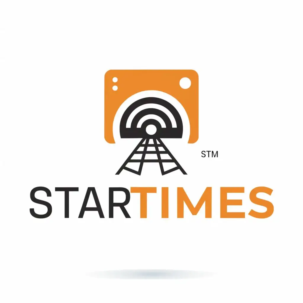 a logo design,with the text "STAR TIMES", main symbol:Radar tower and old TV,Minimalistic,be used in Entertainment industry,clear background