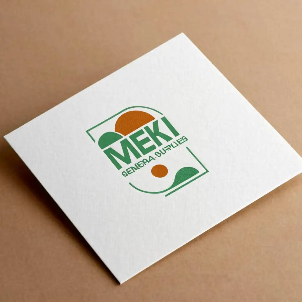 logo, Stationary, with the text "MEKI GENERAL SUPPLIES", typography