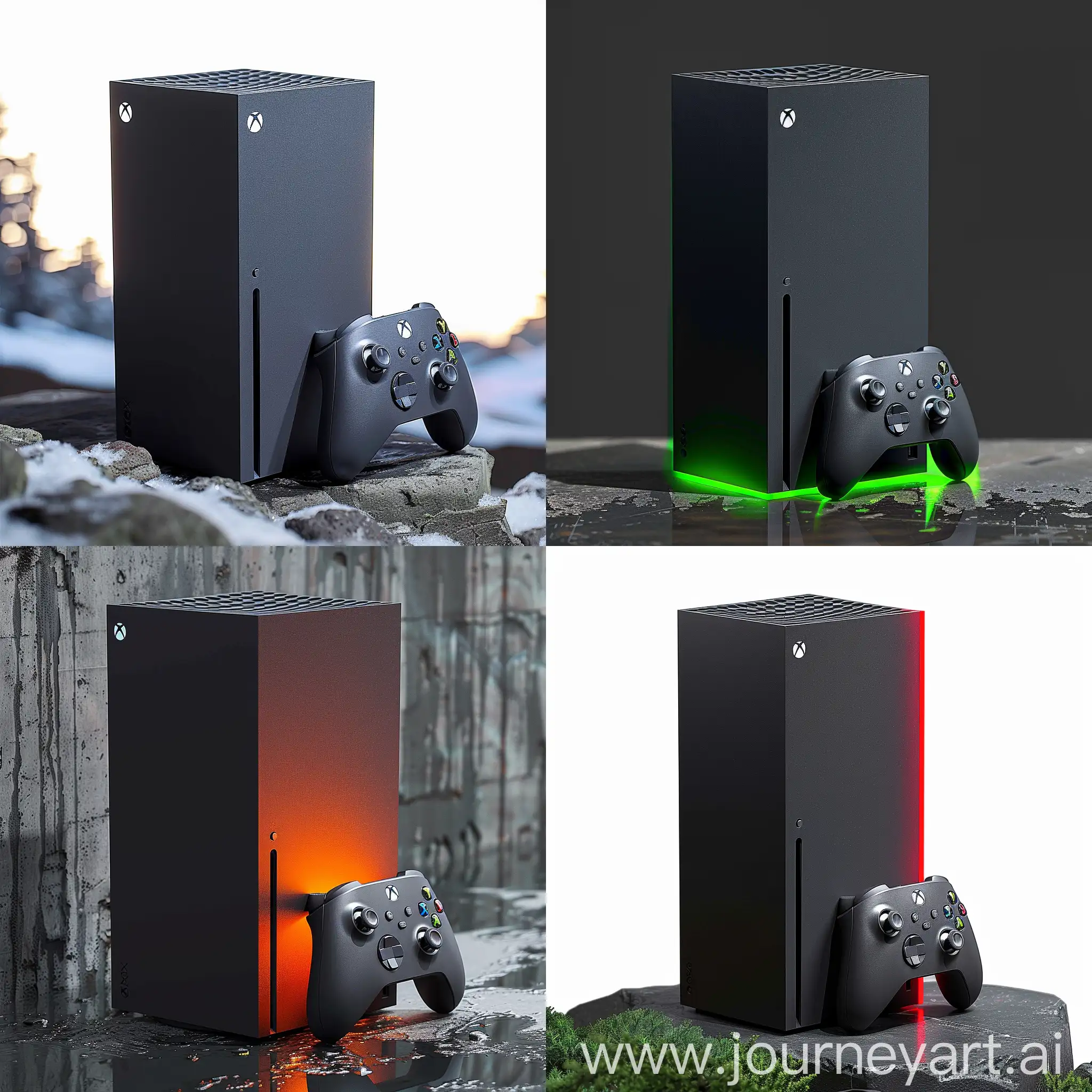 Futuristic Xbox Series X https://i5.walmartimages.com/seo/Xbox-Series-X-Video-Game-Console-Black_9f8c06f5-7953-426d-9b68-ab914839cef4.5f15be430800ce4d7c3bb5694d4ab798.jpeg:: sci-fi style, science fiction, 4K Gaming, Ray Tracing, Fast Load Times, Quick Resume, Variable Refresh Rate, Backward Compatibility, Xbox Game Pass, Smart Delivery, Dolby Atmos and DTS:X Support, Cloud Gaming, Liquid Cooling System, Custom AMD CPU and GPU, Advanced Haptic Feedback Controllers, Premium Design, Dedicated Audio Processing, Advanced AI Integration, Enhanced Cloud Storage, Exclusive Content and Early Access, VIP Customer Support, Limited Edition Bundles, octane render --stylize 1000