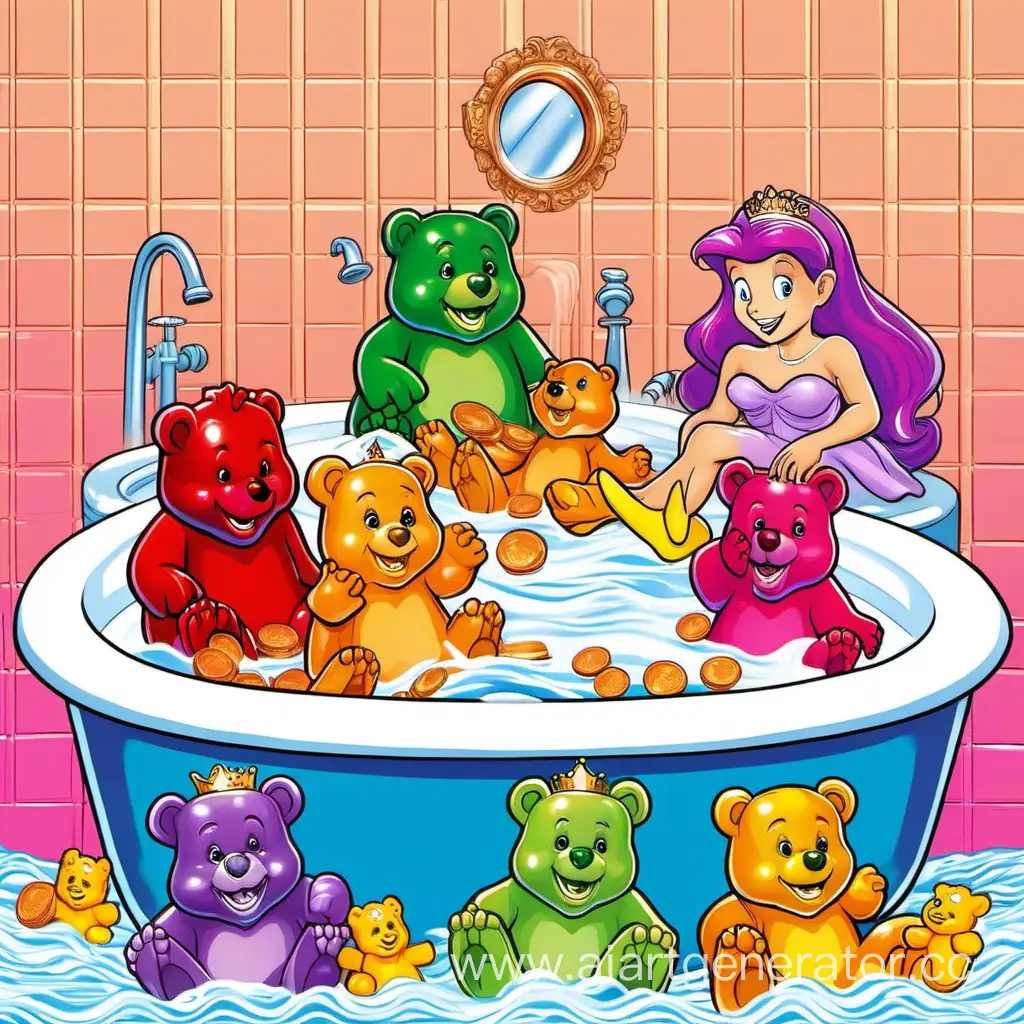 Gummi bears and princess take a penny bath