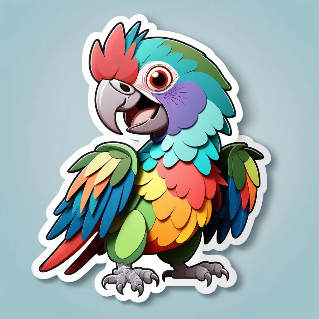 Vibrant Paper Cutout Style Sticker Playful Colorful Parrot on Clear Background