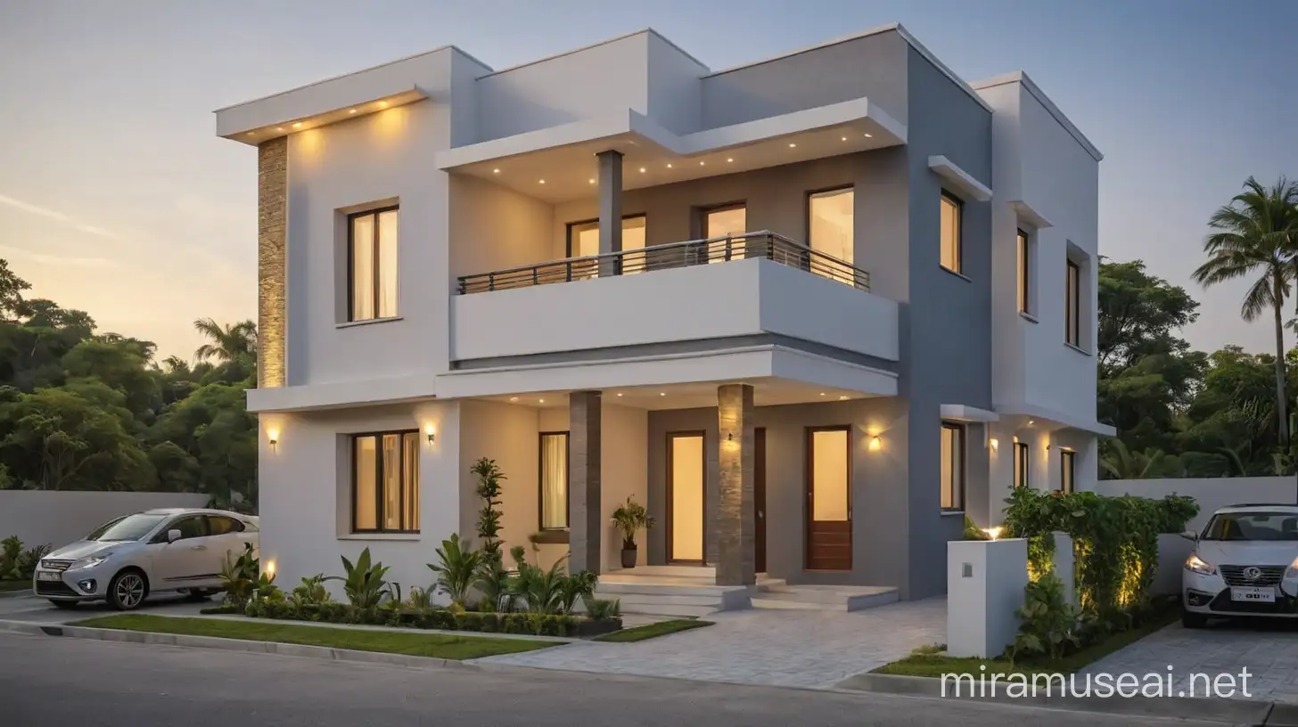BEST HOUSE TWO FLOOR SMALL FRONT DESIGN IN BUDGET WITH FLAT ROOF, WITH BEAUTIFUL LITING EFFECT