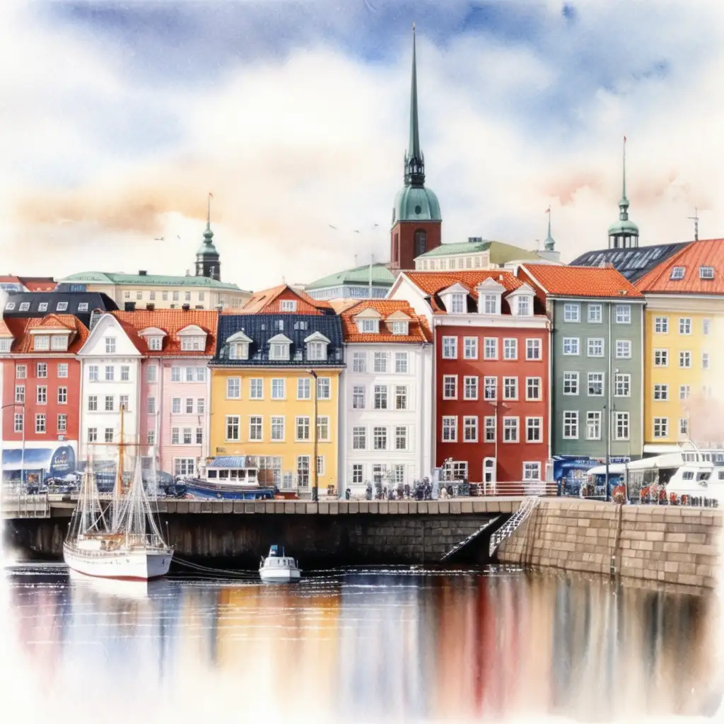 Gothenburg Watercolor Cityscape Serene Urban Landscape in Soft Hues