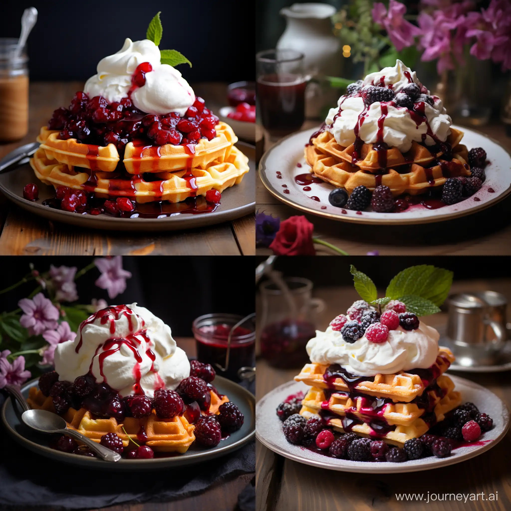 Delicious-Waffles-with-Berry-Jam-and-Fragrant-Whipped-Cream