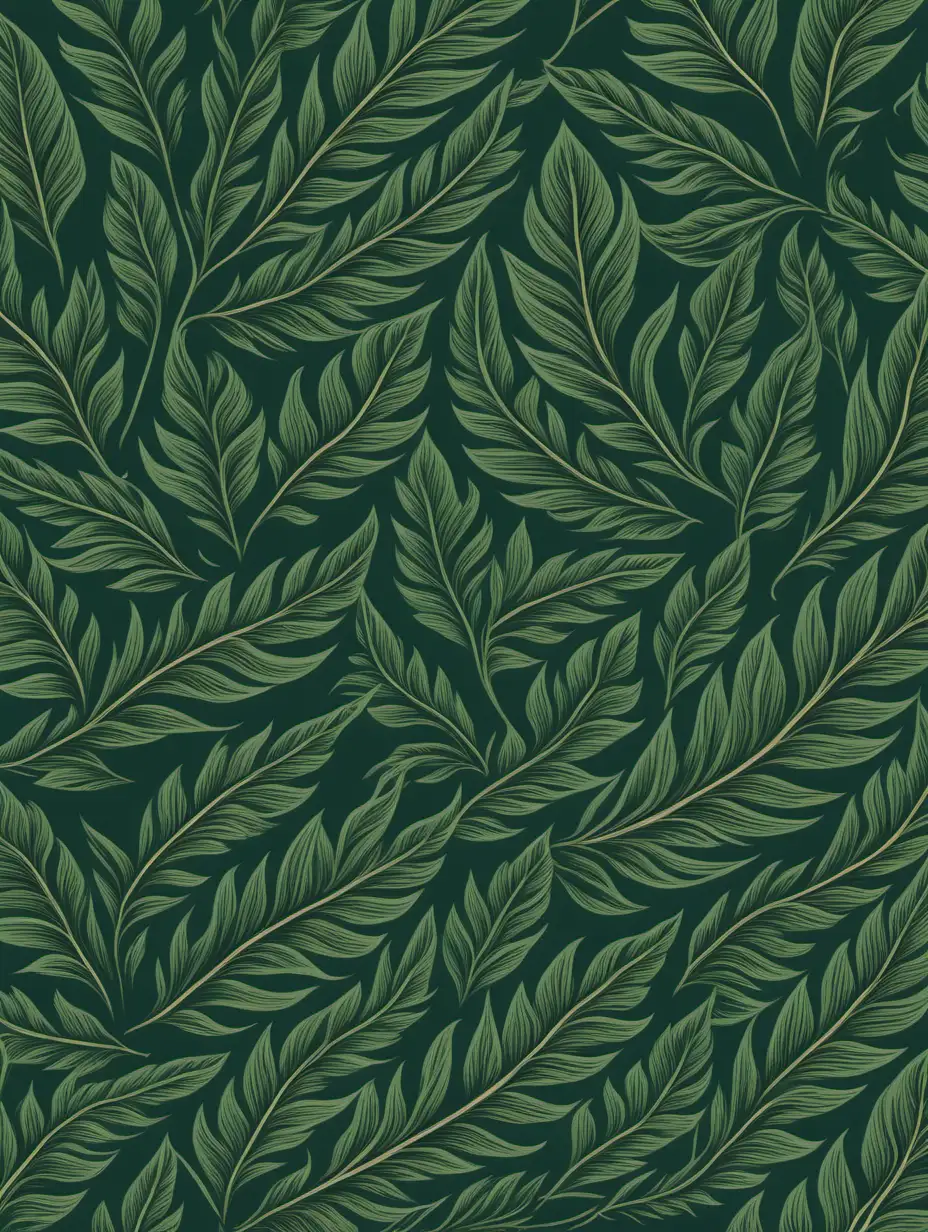 leave pattern, vintage style, dark green background