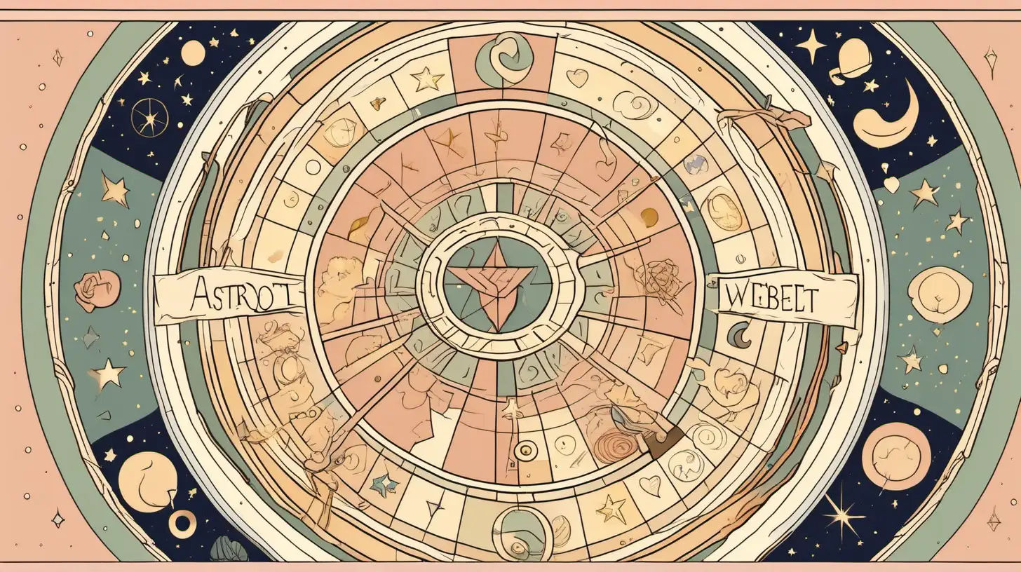 Astrological wheel with secret love, Loose lines, muted colors palette