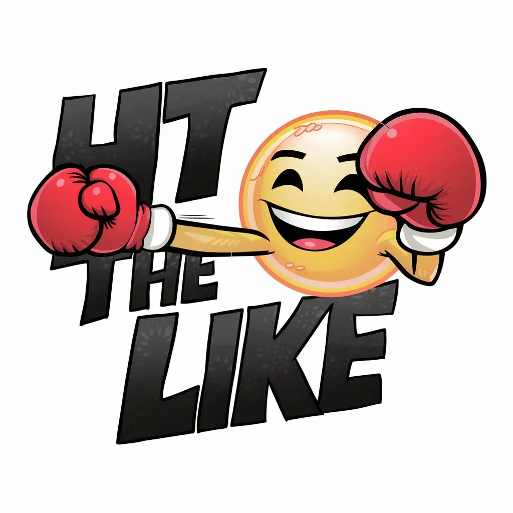 Like emoji with arms and boxing gloves punching the phrase 'Hit the Like' 
