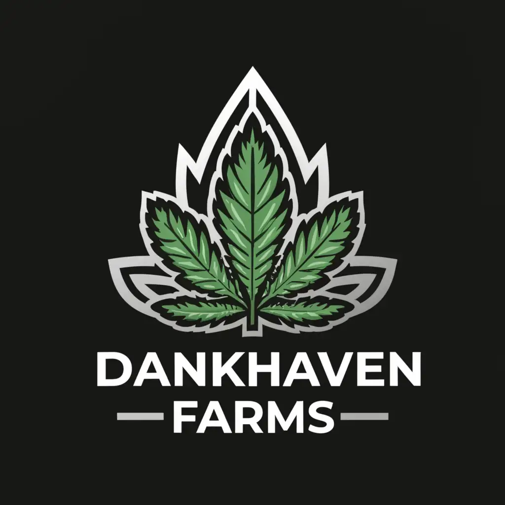 a logo design,with the text "DankHaven Farms", main symbol:Cannabis leaf,complex,clear background