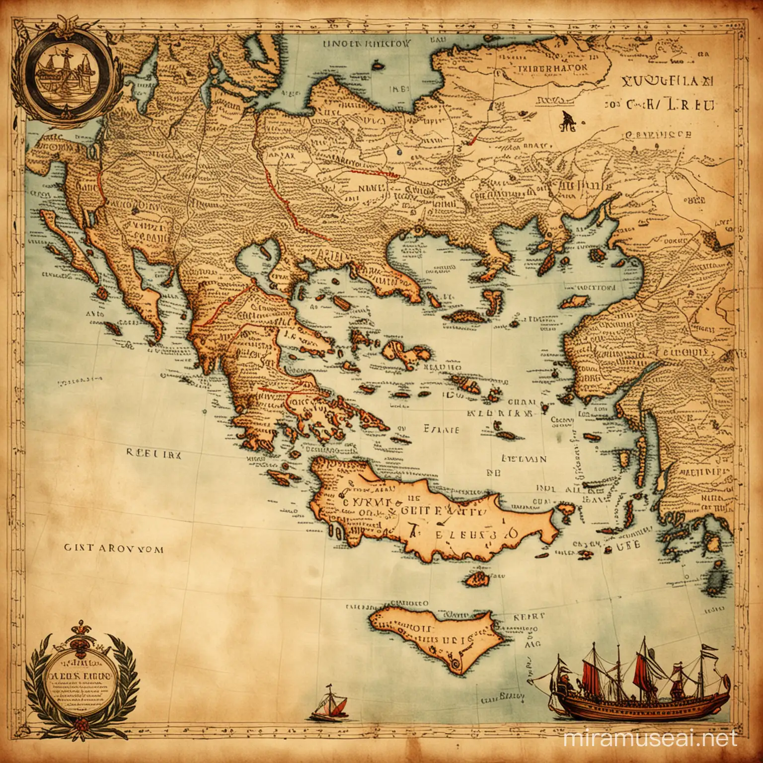 Ancient map of Greek empire.
