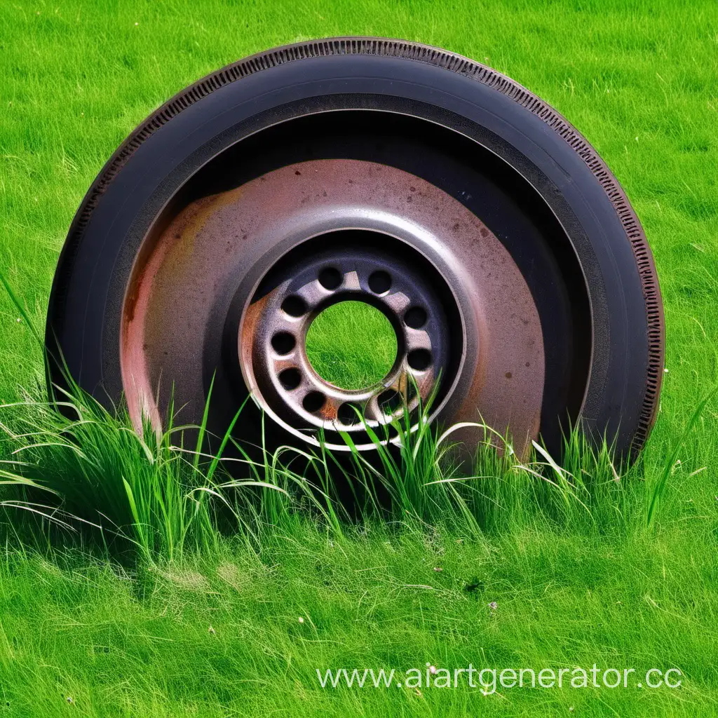 колесный диск, в траве, грузовой, весной