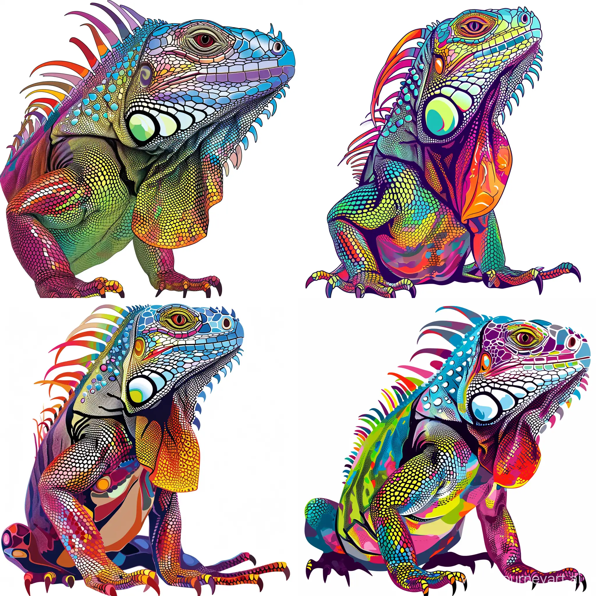 Colorful-Iguana-TShirt-Design-Graphic-with-Clear-Outline-on-White-Background